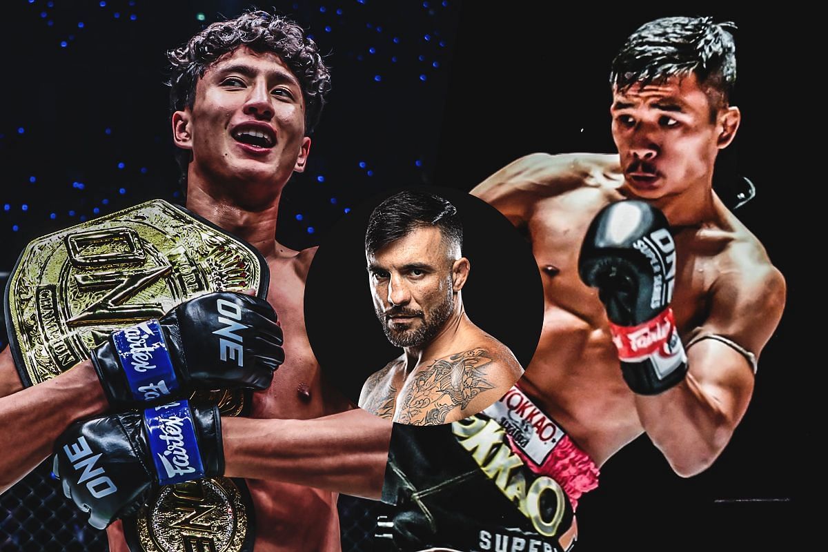 Nabil Anane (left), Superlek (right), and Denis Puric (circle inset). [Photos from ONE Championship]