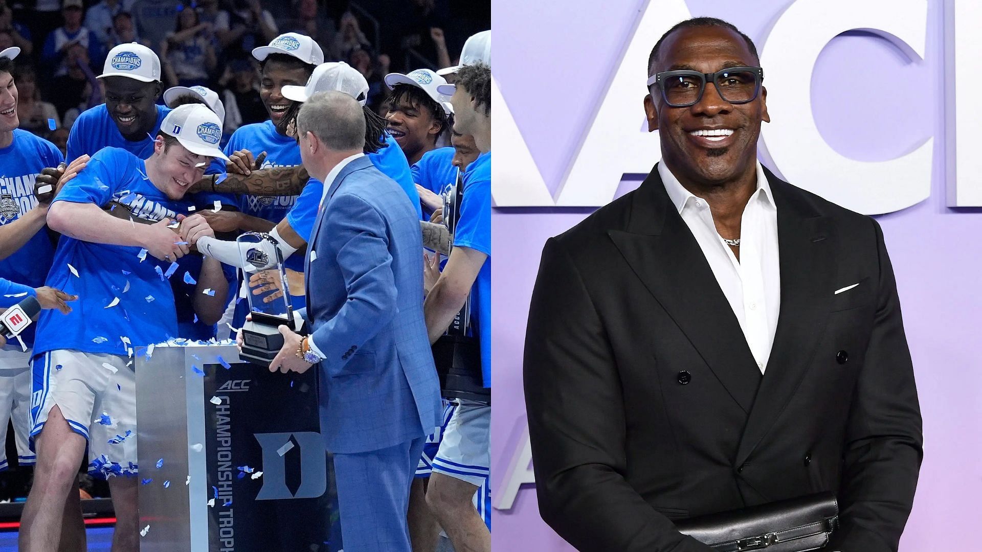 Duke Blue Devils &amp; Shannon Sharpe. - Source: Jim Dedmon, Imagn &amp; Unique Nicole, Wireimage