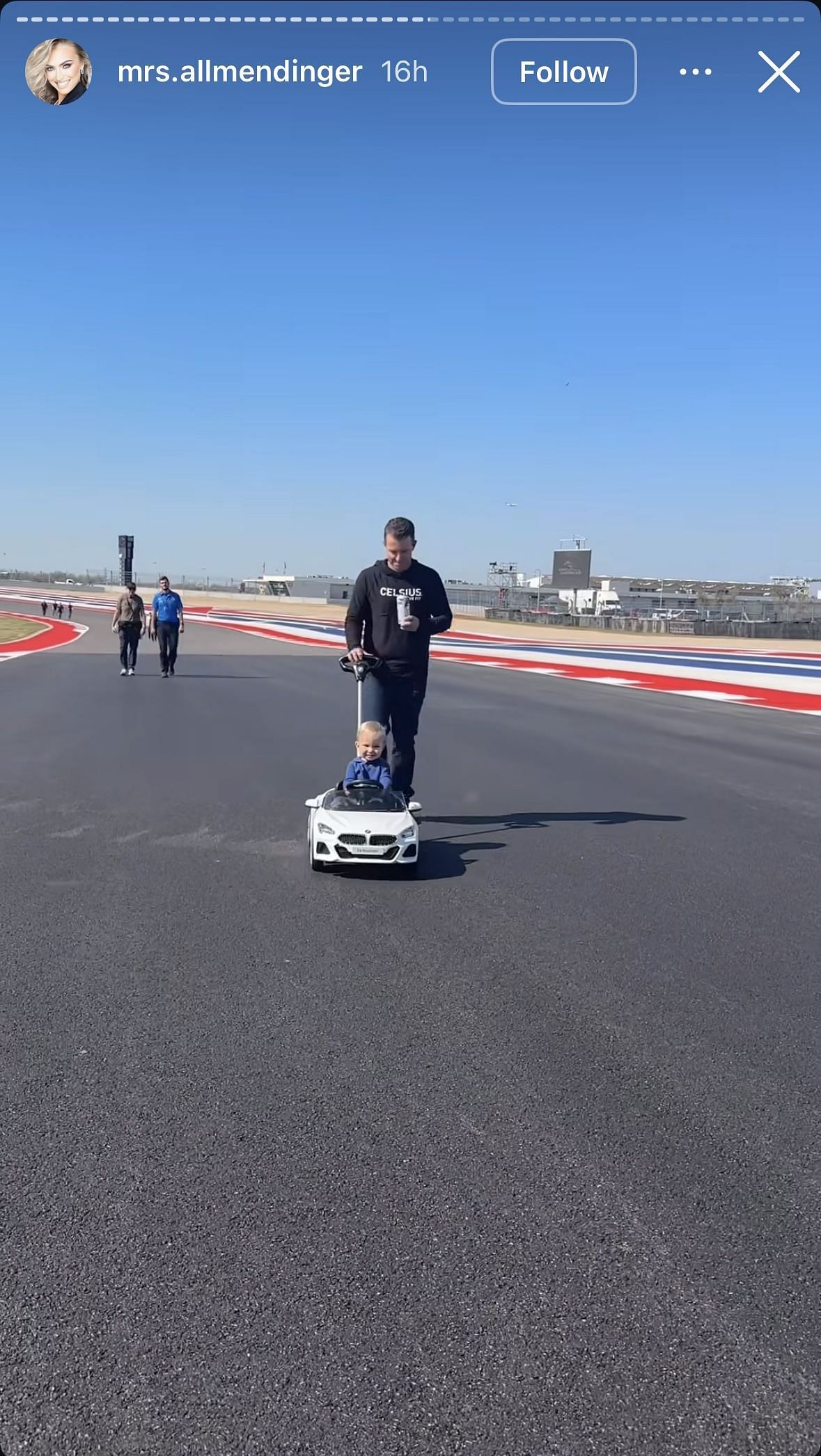 Tara Allmendinger&#039;s instagram story featuring AJ Allmendinger and Aero James Allmendinger at COTA - Image via Instagram/@mrs.allmendinger