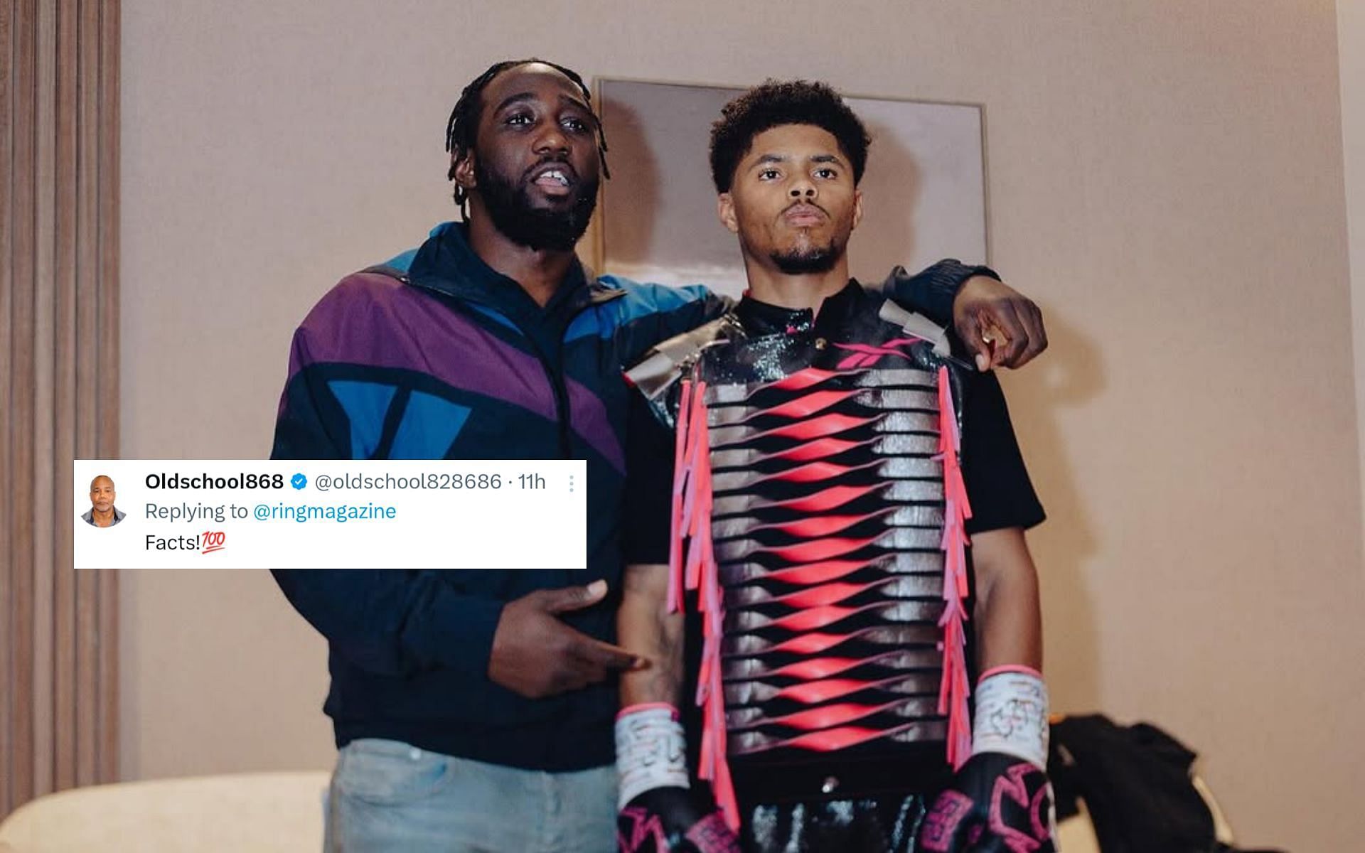 Fans react as Terence Crawford (left) lauds Shakur Stevenson (right). [Images courtesy: @shakurstevenson and  on Instagram]