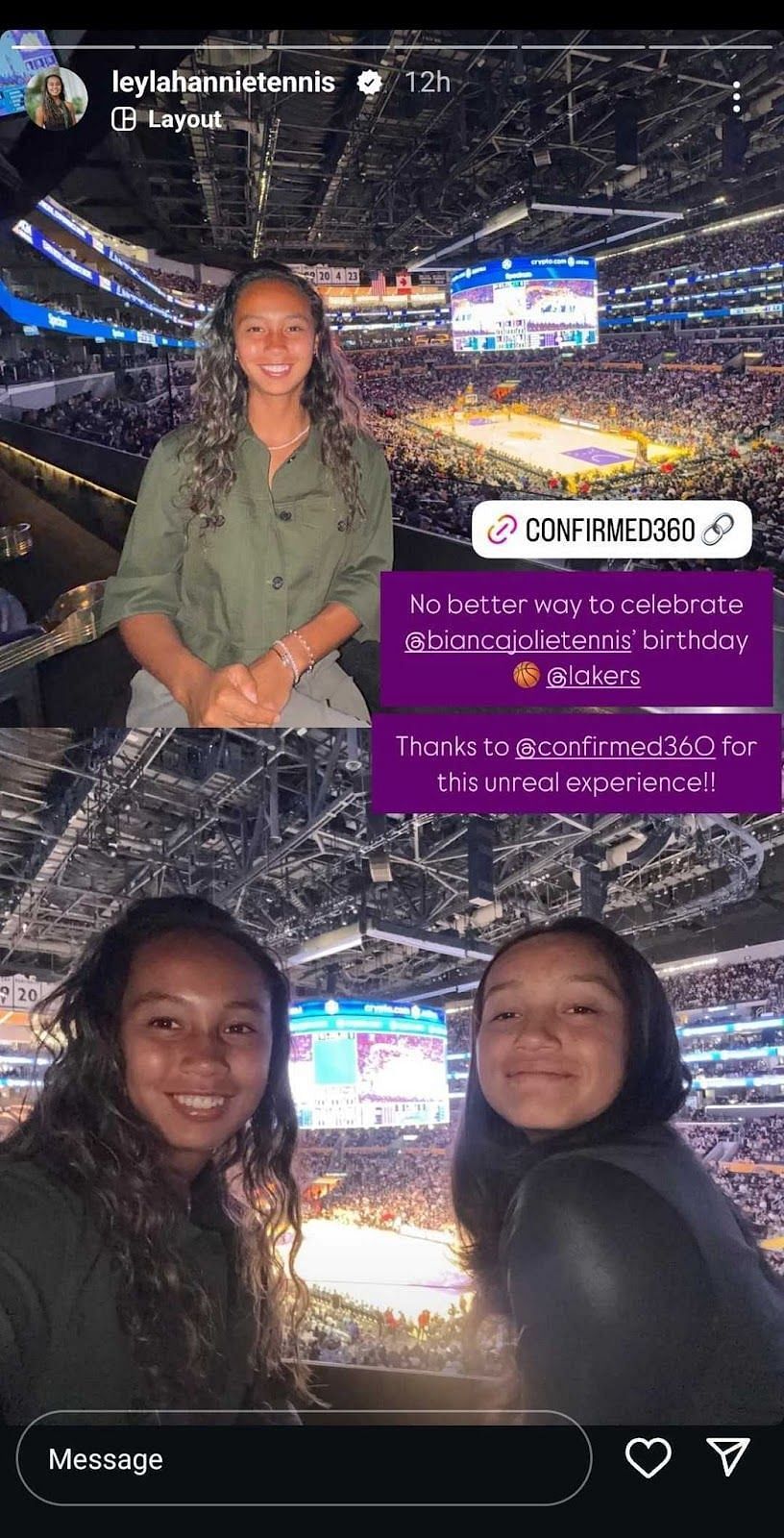 Screengrab of Leylah Fernandez&#039;s Instagram post. Source: Instagram @leylahannietennis