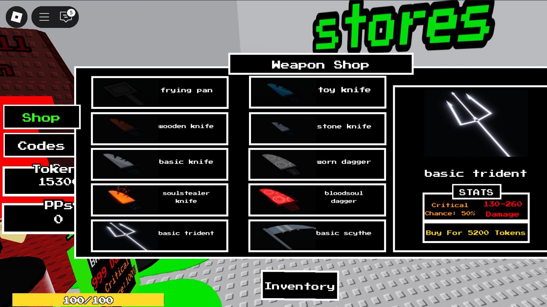 Tokens can be used to purchase weapons (Image via Roblox)