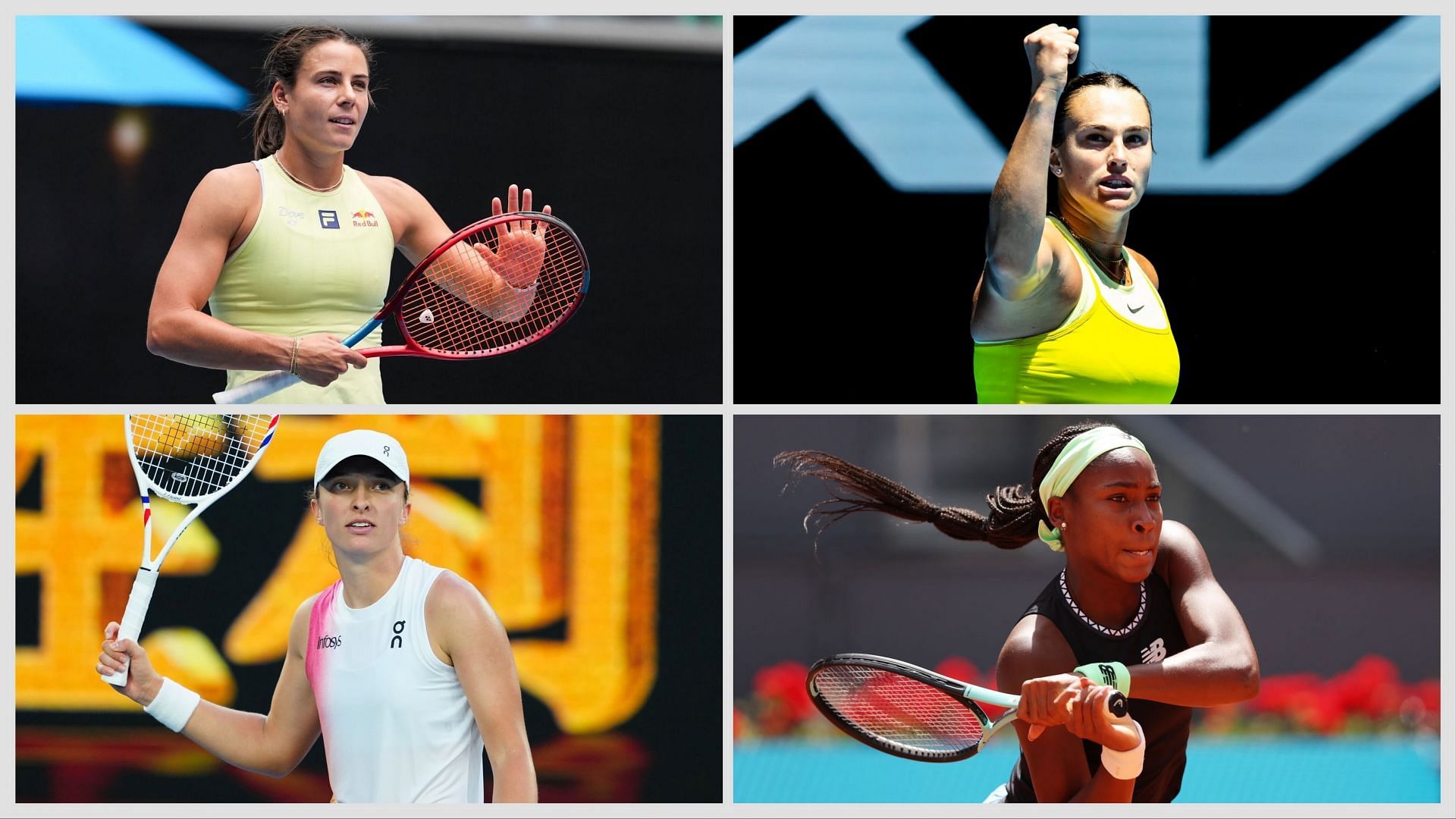 Clockwise from top left: Emma Navarro, Aryna Sabalenka, Coco Gauff, and Iga Swiatek. (Photos: Getty)