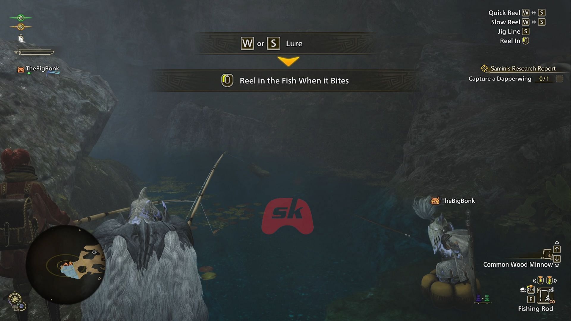 Press the button shown on screen to reel in the fish (Image via Sportskeeda Gaming, Capcom)