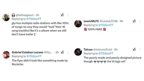 A collage of a few reactions by the Grand Theft Auto community on the supposed GTA 6 soundtrack leak (Image via Rockstar Games)