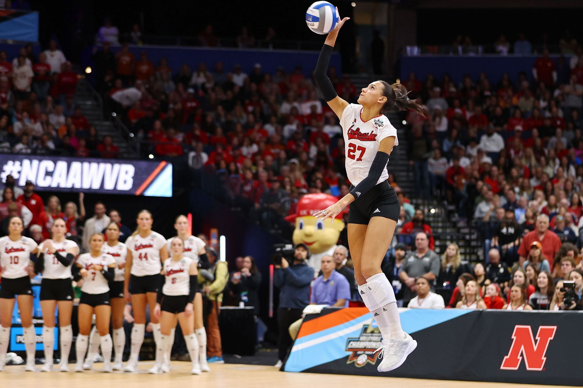 Harper Murray of the Nebraska Cornhuskers during the 2023 Division I Women&#039;s Volleyball Championship in Tampa, Florida. (Photo via Getty Images)