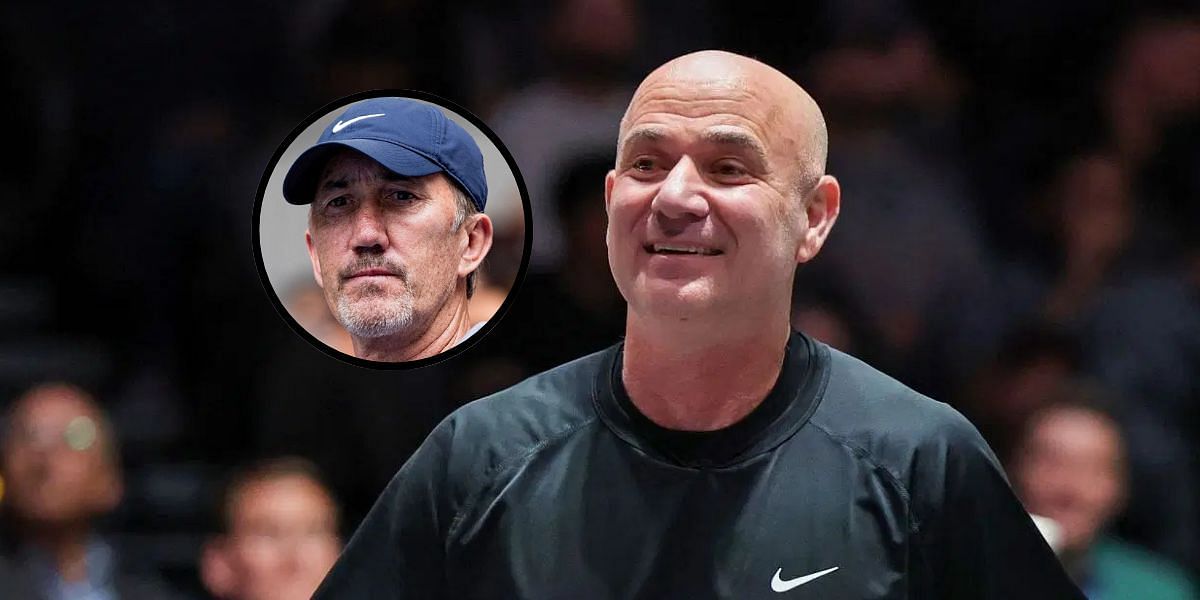 Darren Cahill (left inset), Andre Agassi (right), Sources: Getty