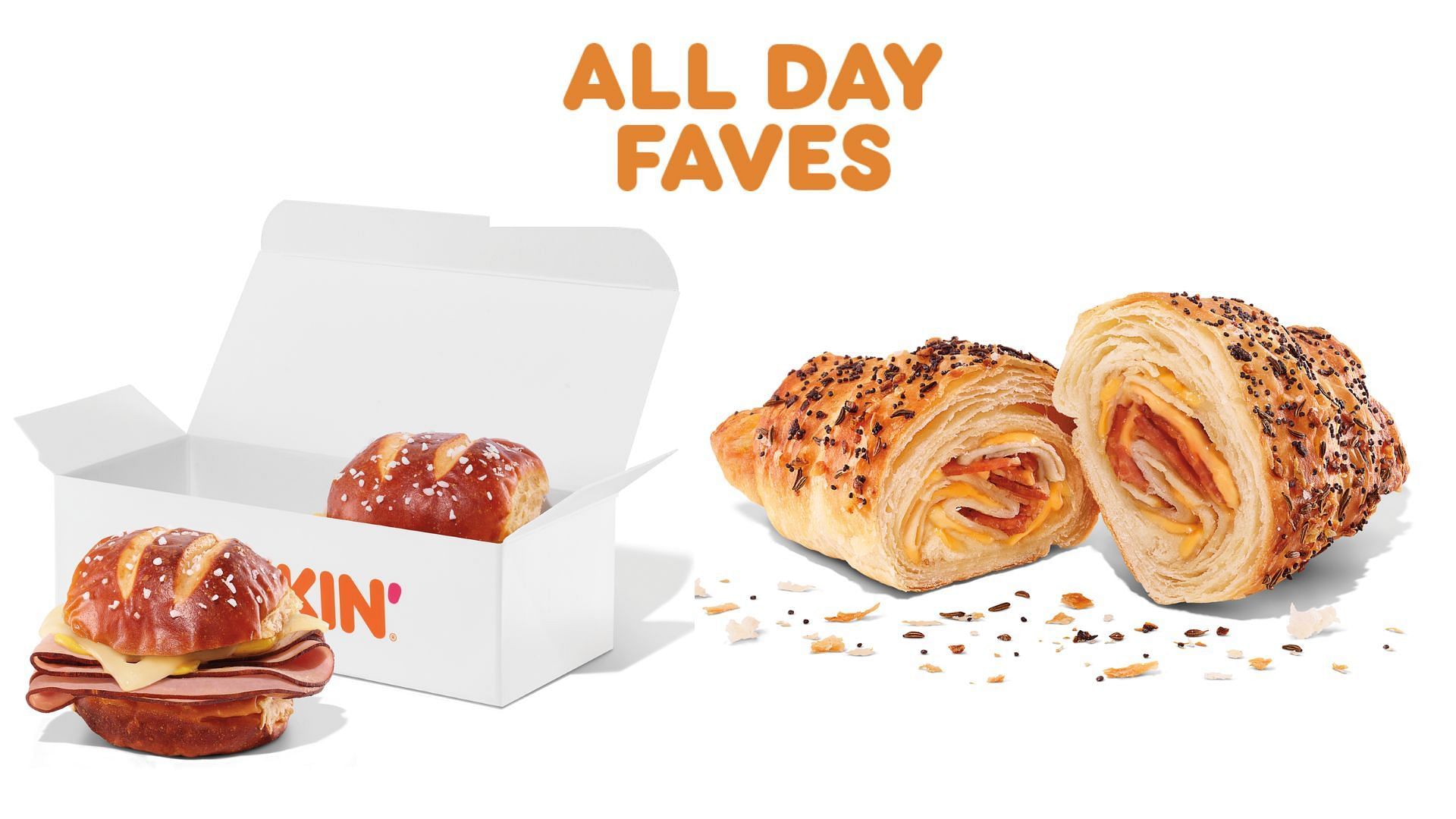 Dunkin&#039; Ham &amp; Swiss Pretzel Sliders and Chicken &amp; Bacon Croissant Stuffer (Image via Dunkin&#039;)