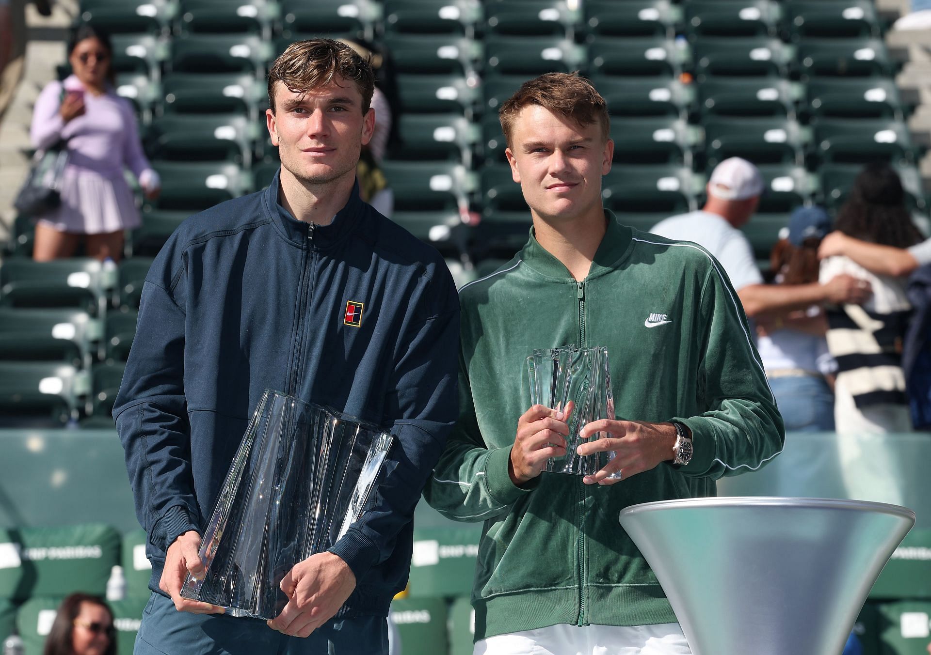 Holger Rune (R) pictured with Jack Draper at the 2025 BNP Paribas Open in Indian Wells - Image Source: Getty