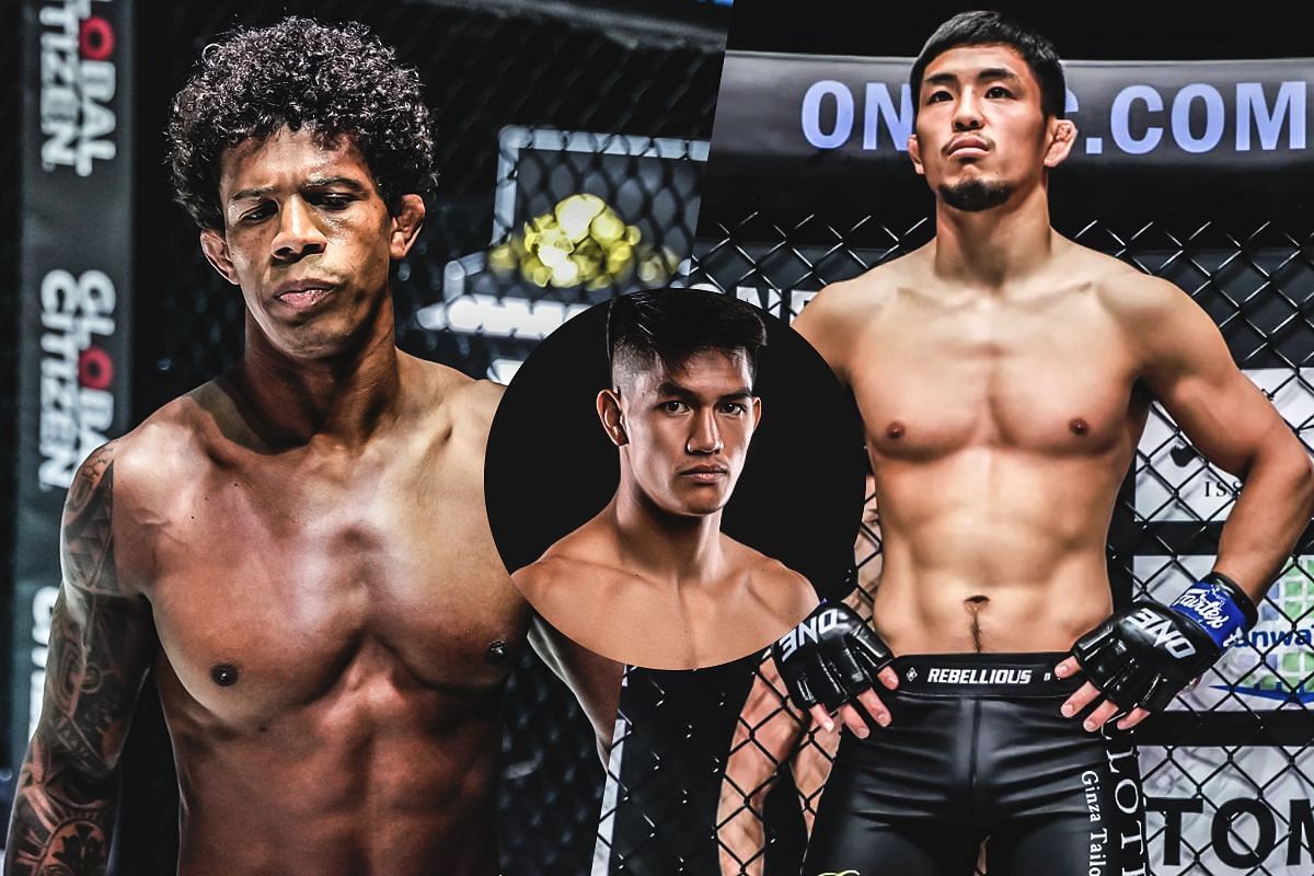 Adriano Moraes (left), Yuya Wakamatsu (right), and Danny Kingad (circle inset). [Photos from ONE Championship]