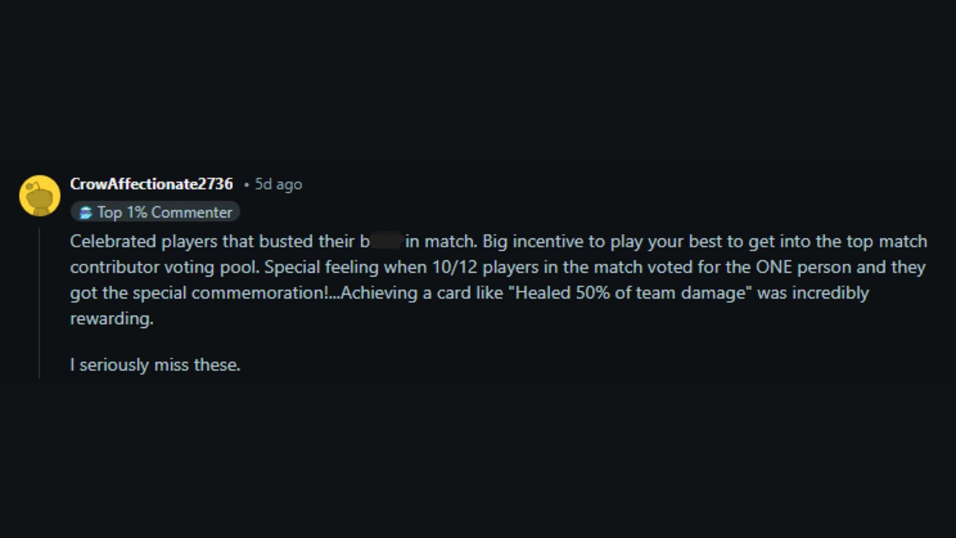 Reddit user highlighting that this feature celebrated players that worked hard in the match (Image via Reddit)