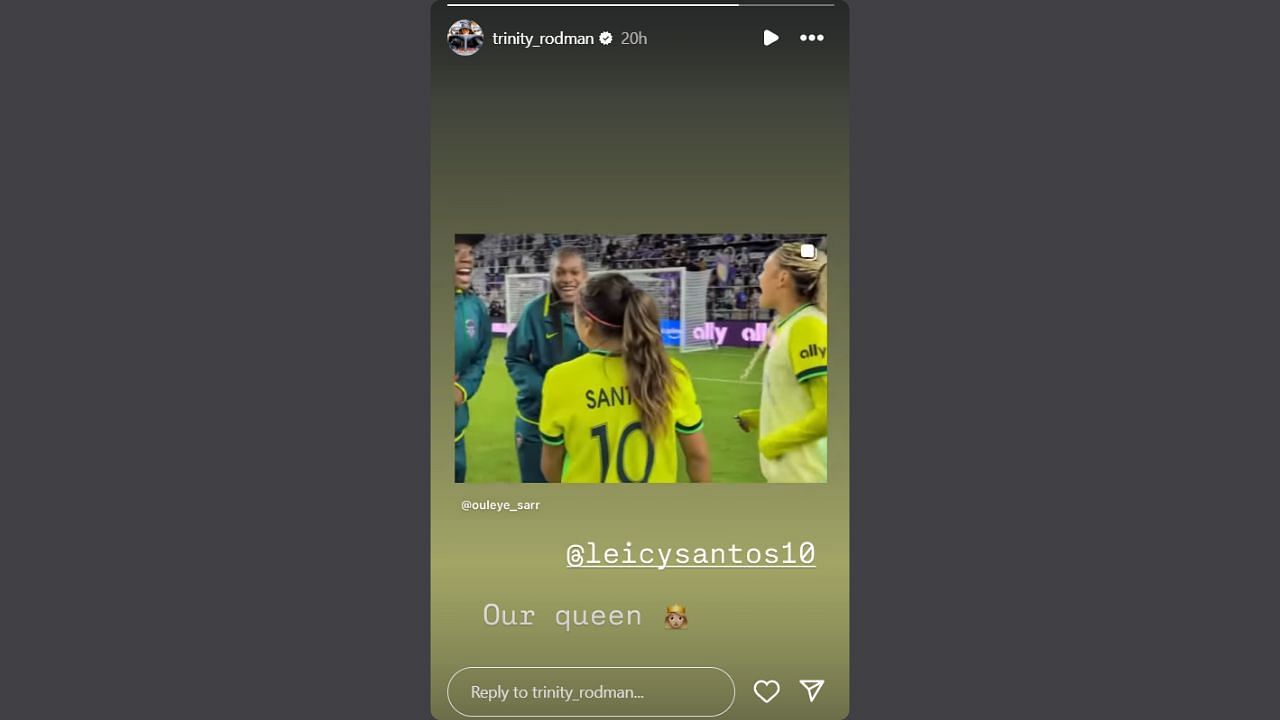 Trinity Rodman praises her teammate on her IG story. (Credits: @trinity_rodman/Instagram)