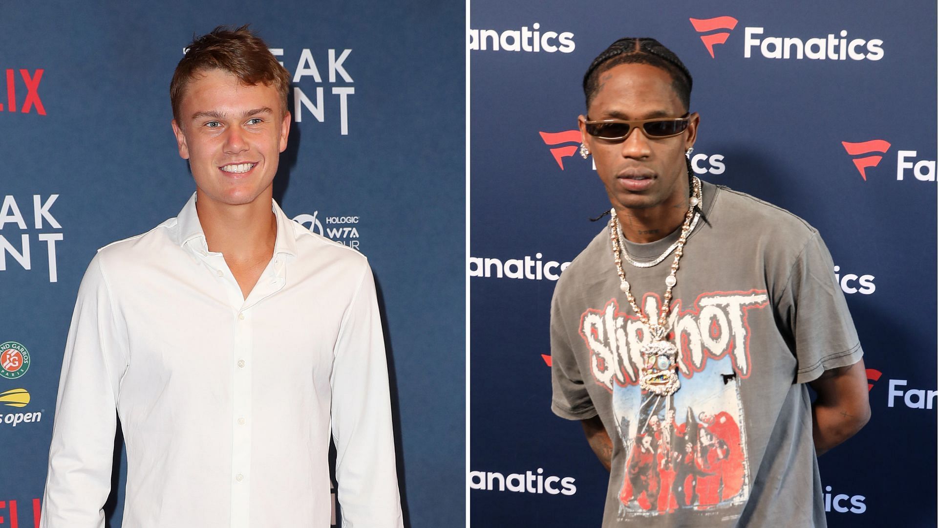 Holger Rune (L) &amp; Travis Scott (R) (Source - GETTY)