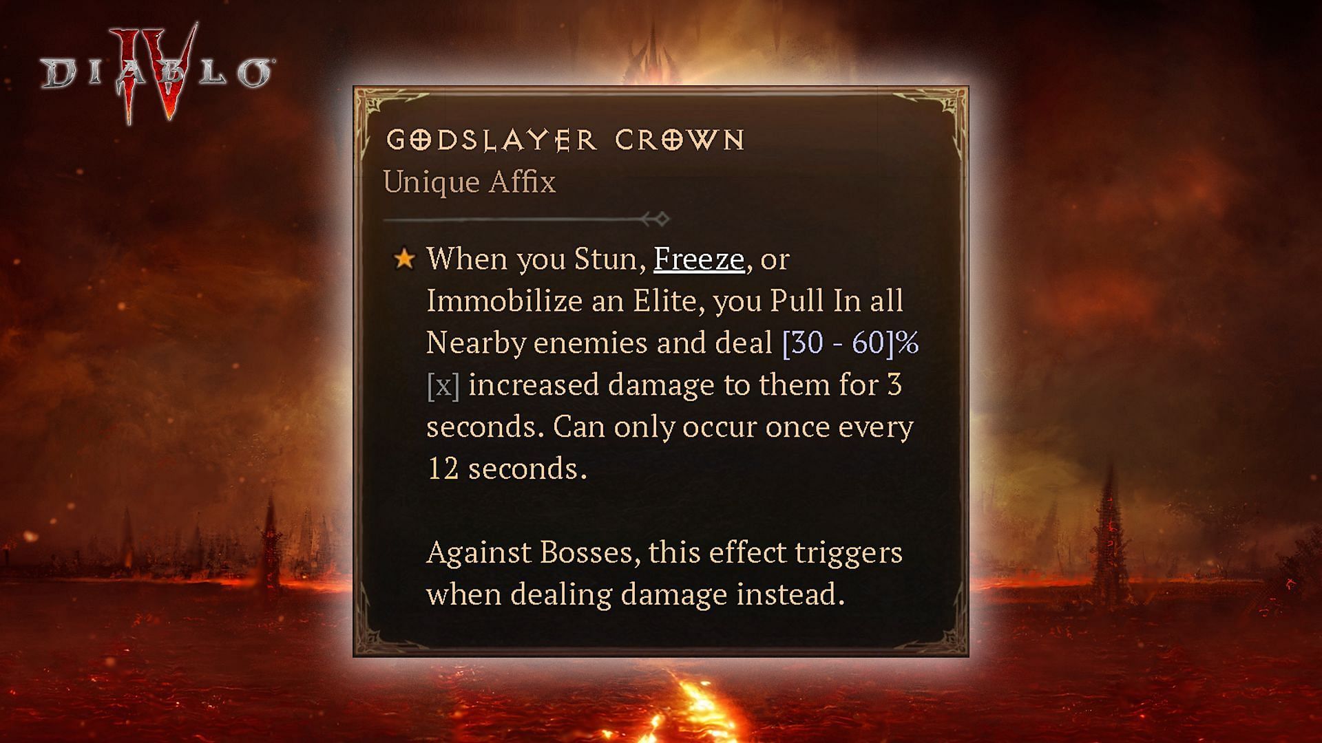 Unique effect of the Godslayer Crown in Diablo 4 (Image via Blizzard Entertainment)