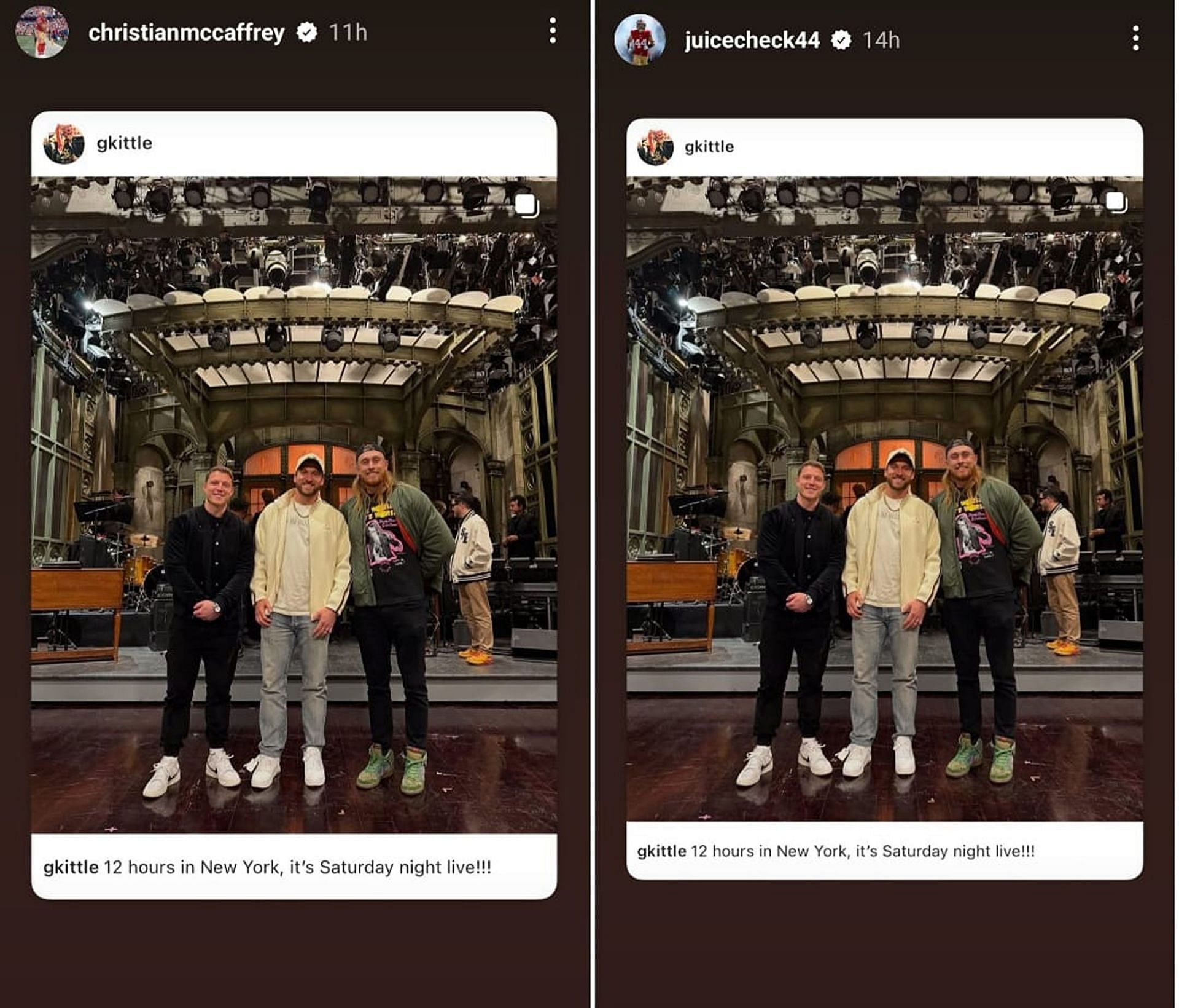 Still from Christian McCaffrey and Kyle Juszczyk&#039;s Instagram story /@christianmccaffrey@juicecheck44