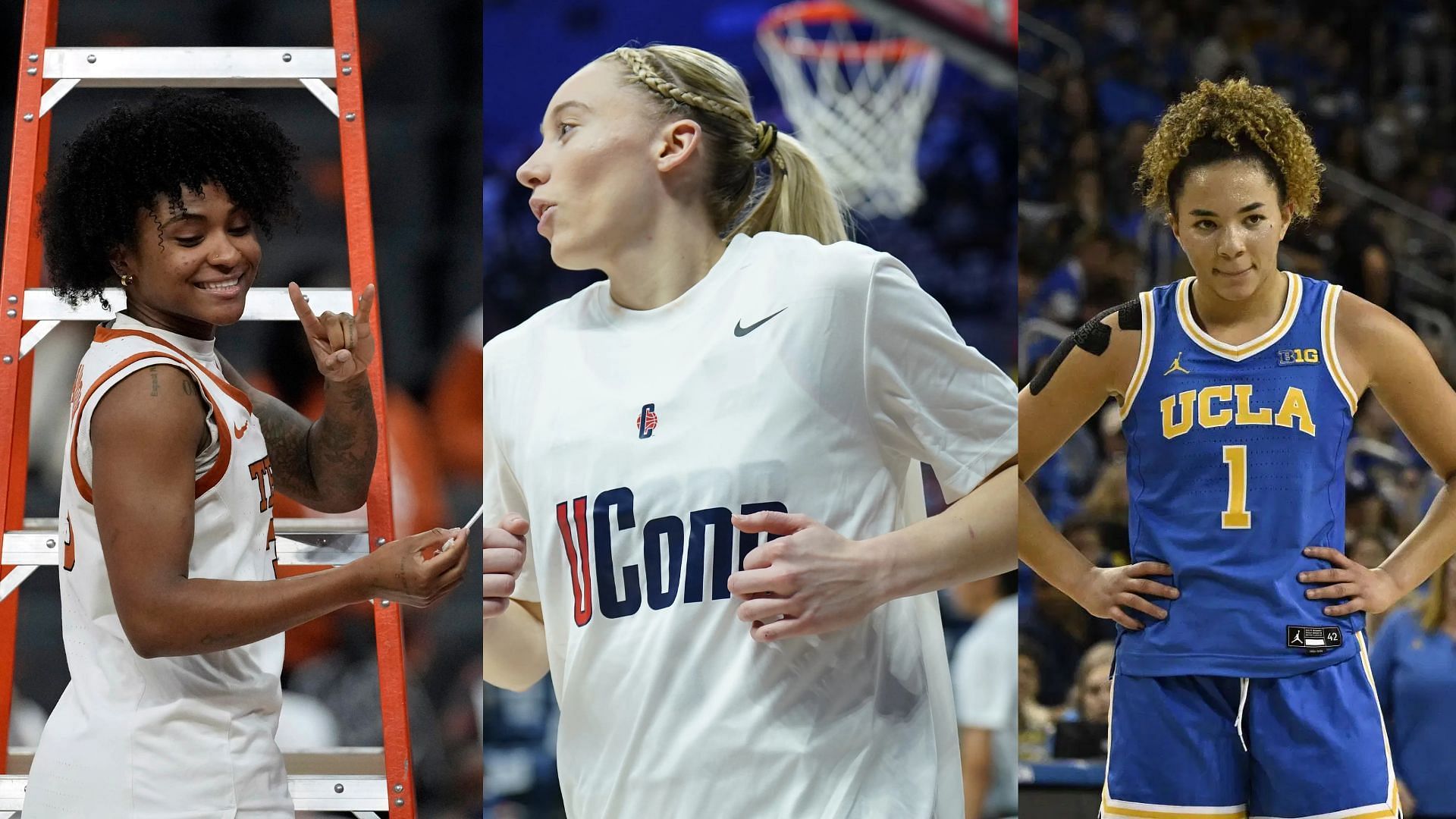 Rori Harmon, Paige Bueckers and Kiki Rice. - Source: Scott Wachter &amp; David Butler II, Imagn and Keith Birmingham, Getty