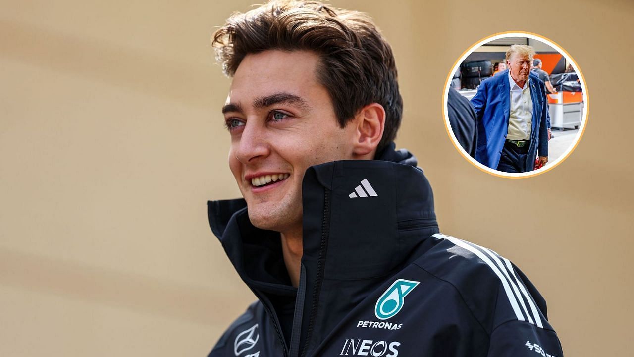 George Russell reacts hilariously after being told Donald Trump is in attendance at the Miami Grand Prix, 2024 [images via Getty]