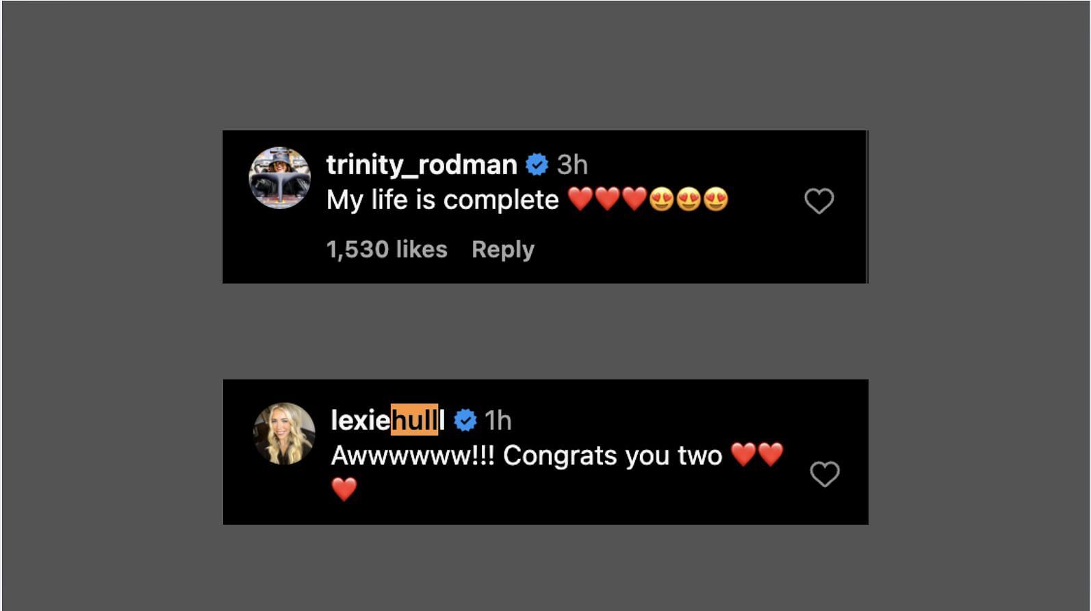 Rodman and Lexie Hull shared kind words with the happy couple, congratulating them on their first child.