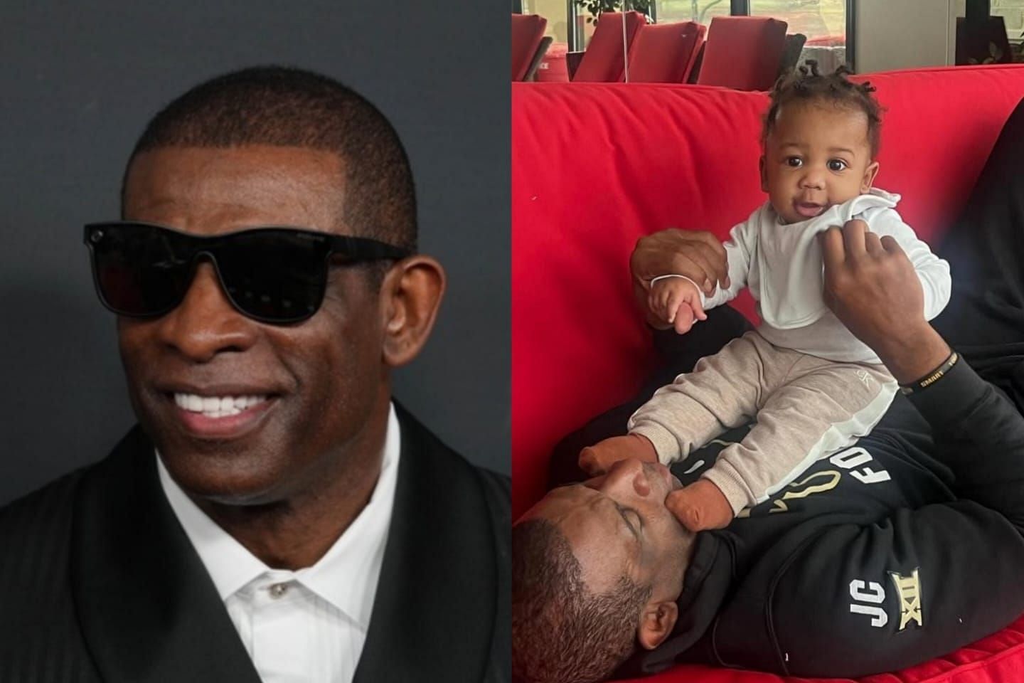 Deion Sanders with his grandson (Image credit: Imagn (L), Instagram/@deionsanders (R))