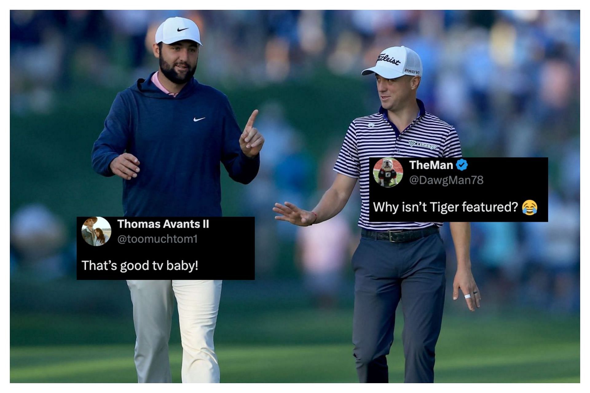 Scottie Scheffler and Justin Thomas during the Players Championship (Image Source: Getty, x@toomuchtom1, x@DawgMan78)