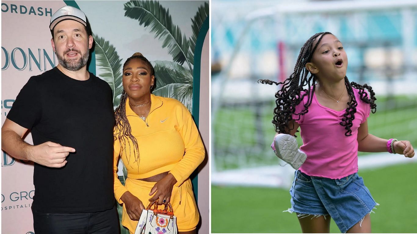 Serena Williams with husband Alexis Ohanian(left) and daughter Olympia(right). Images: Getty