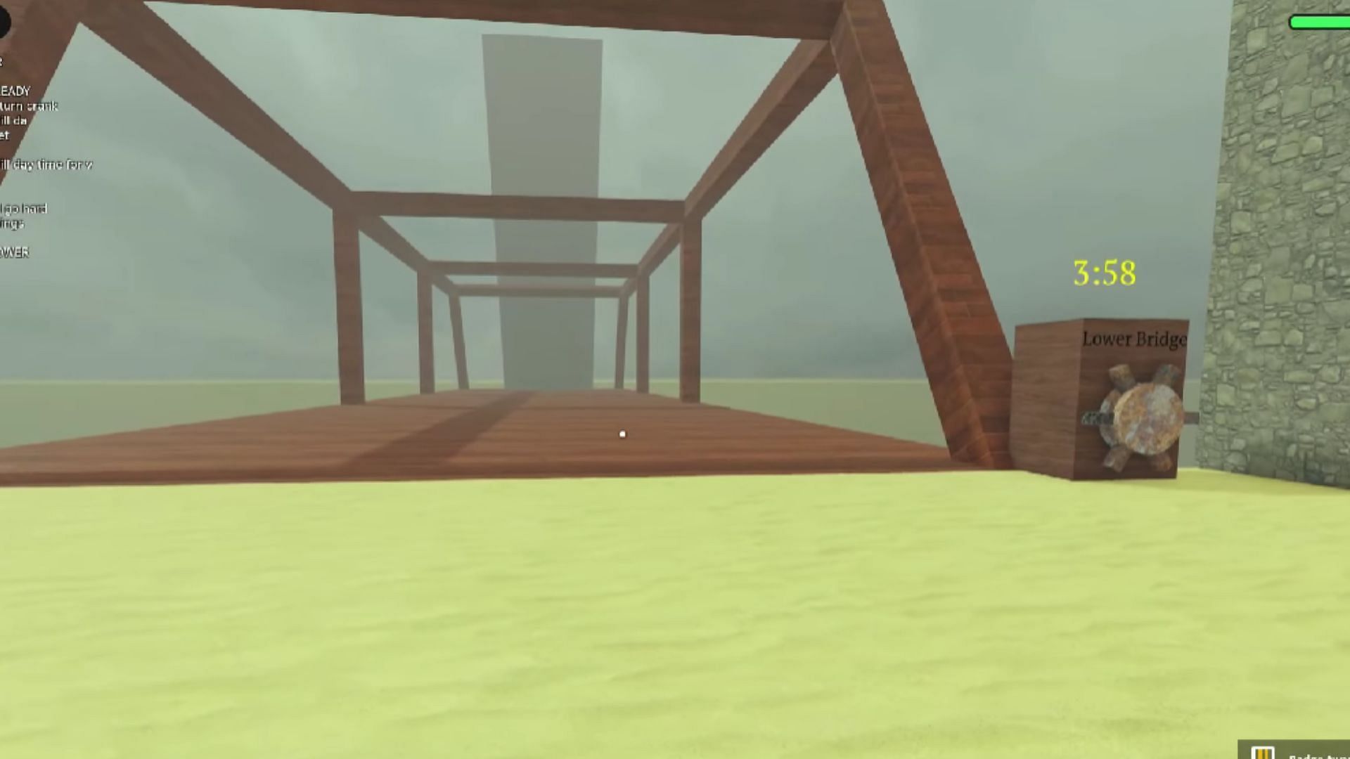 Lower the bridge to escape to beat the game (Image via Roblox || YouTube@ItzVexo)