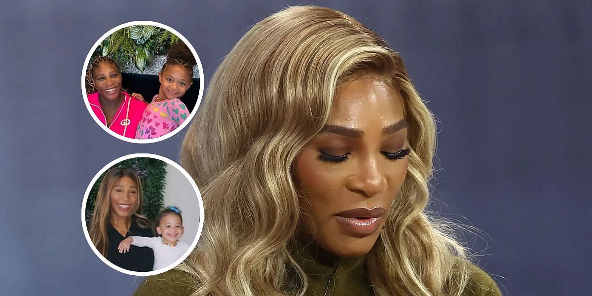 Serena Williams (right, Source Getty), Serena Williams and Olympia Ohanian (top left, Source: Instagram/serenawilliams), Serena Williams and Adira River Ohanian (bottom left, Source: Instagram/serenawilliams)