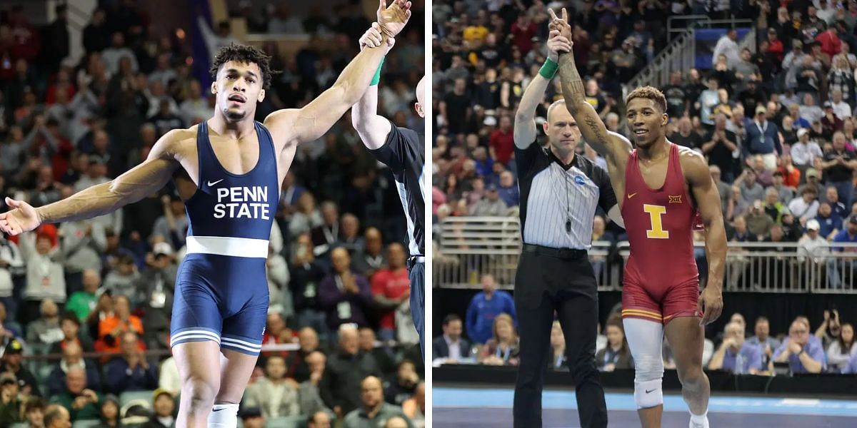 Carter Starocci and Mitchell Mesenbrink of Penn State dominated their respective categories at 2025 Big Ten Wrestling Championships. (Images by Getty)