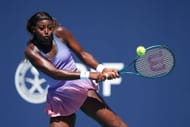 MIAMI GARDENS, FLORIDA - MARCH 18: Alycia Parks of the United States returns the ball against Varvara Gracheva of France on day one of the Miami Open - Source: Getty