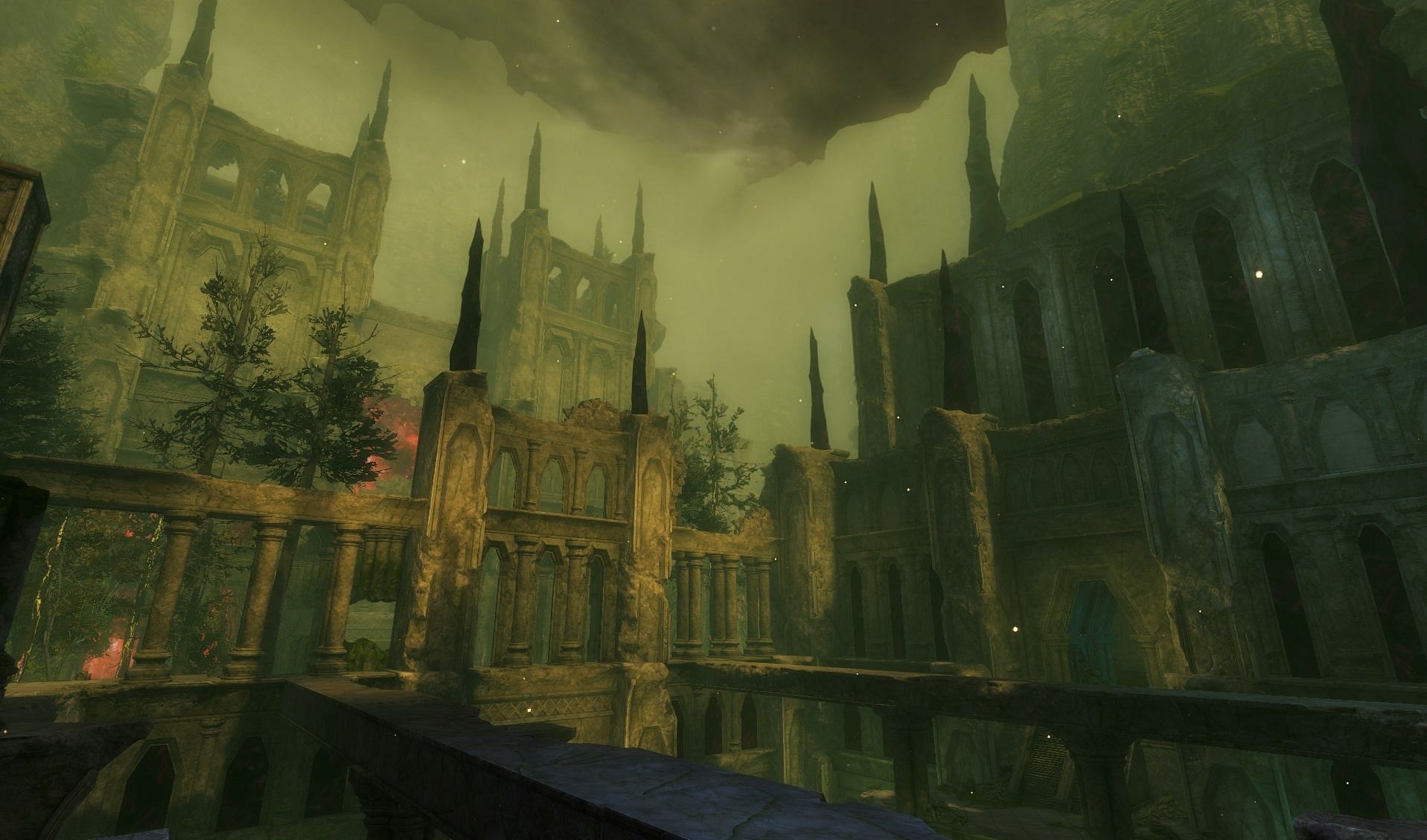 Towering structures and ghosts of the past remain outside Bava Nissos (Image via NCSoft)