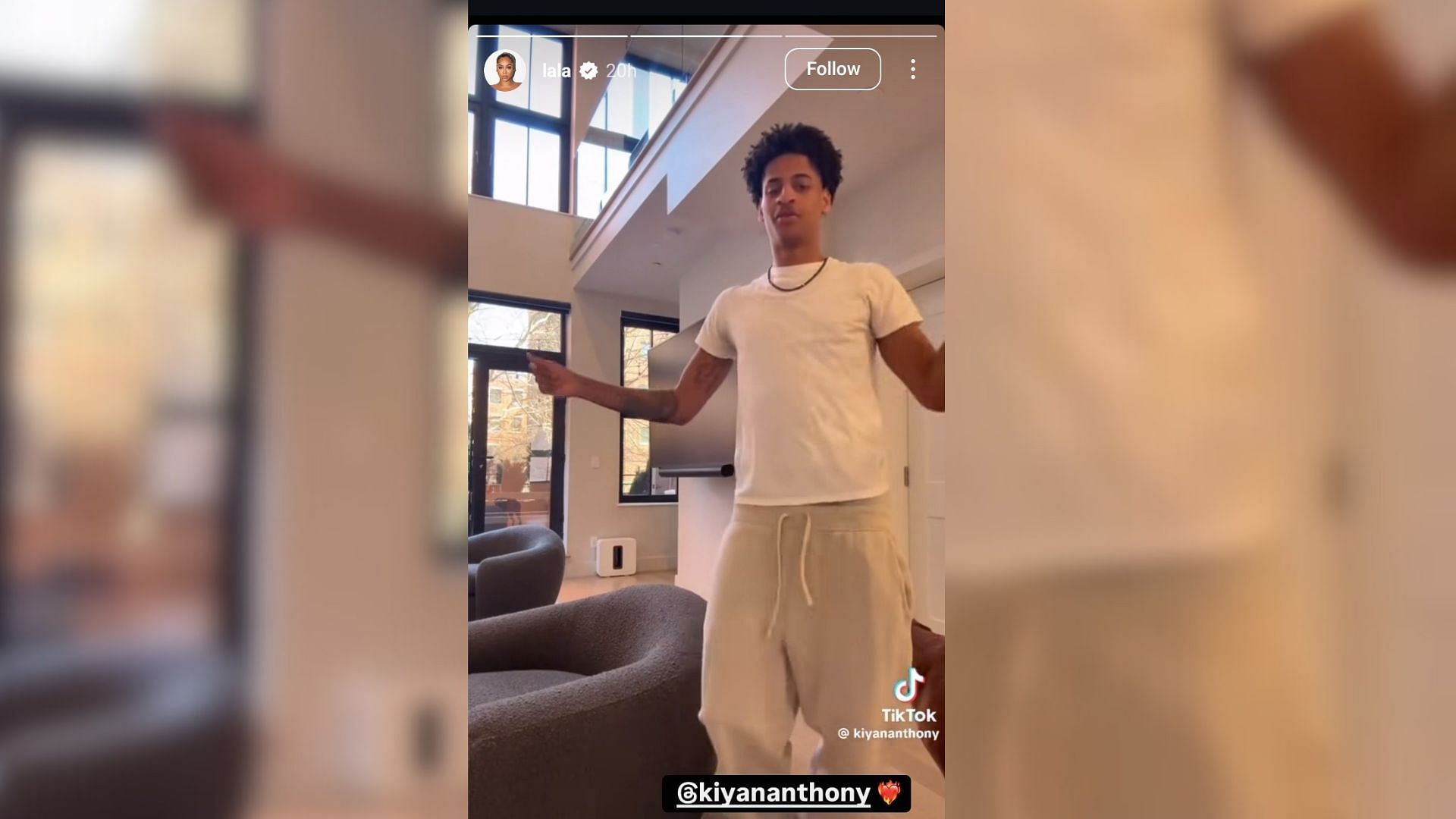 WATCH: La La Anthony shares Syracuse commit son Kiyan Anthony&#039;s dancing in neutral outfit. (Image via Instagram @lala)