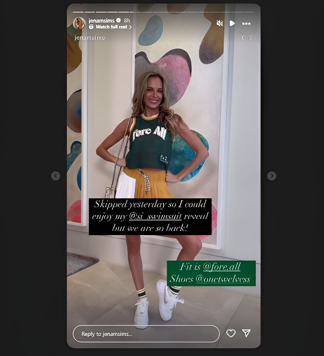 Jena Sims posing in an Instagram story. Screenshot. Source: Image via @jenamsims