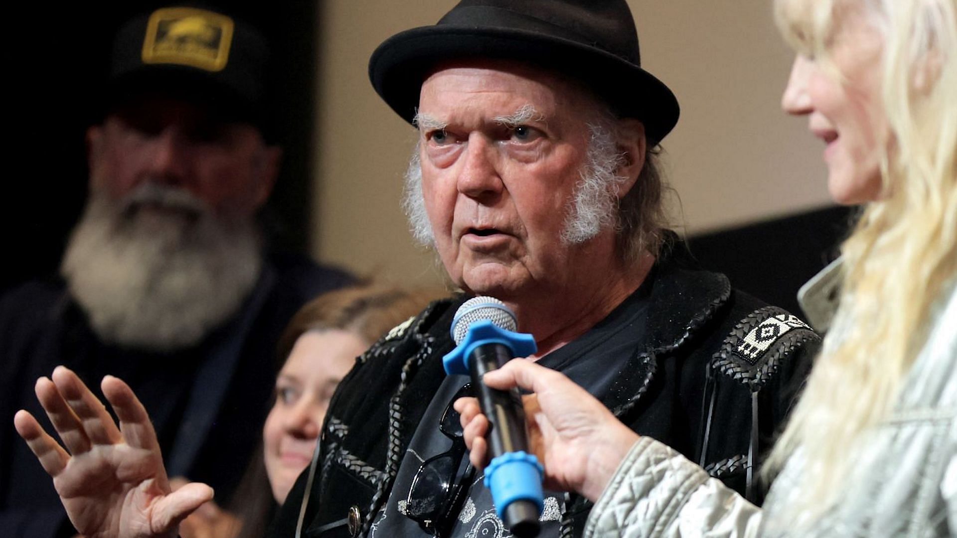 Neil Young speaks onstage at a Q&amp;A for &quot;Coastal&quot; during the 40th Santa Barbara International Film Festival at the Riviera Theatre on February 07, 2025, in Santa Barbara, California. (Image via Getty/ Rebecca Sapp)