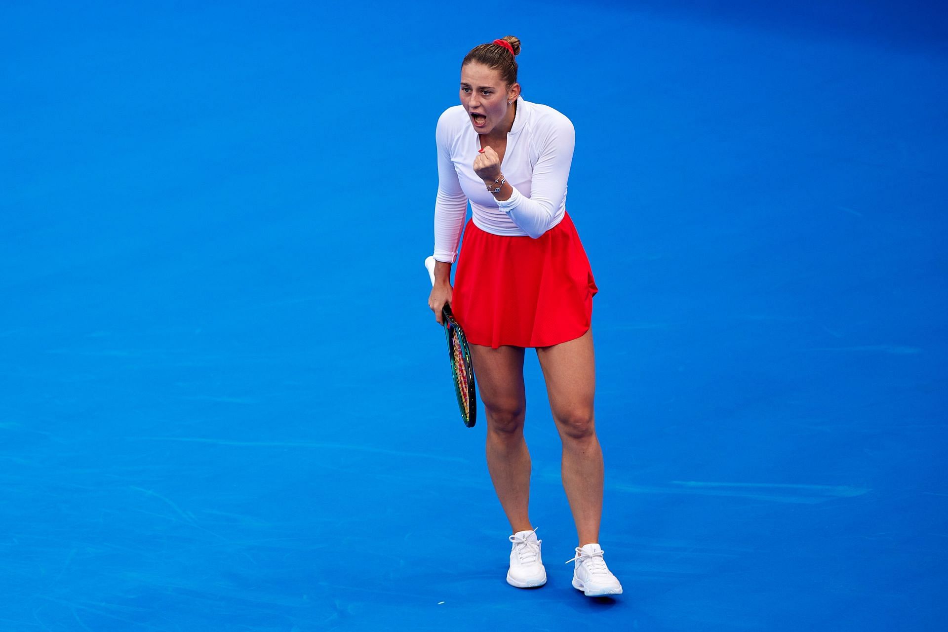 Kostyuk celebrates a point in the Qatar Open - Source: Getty