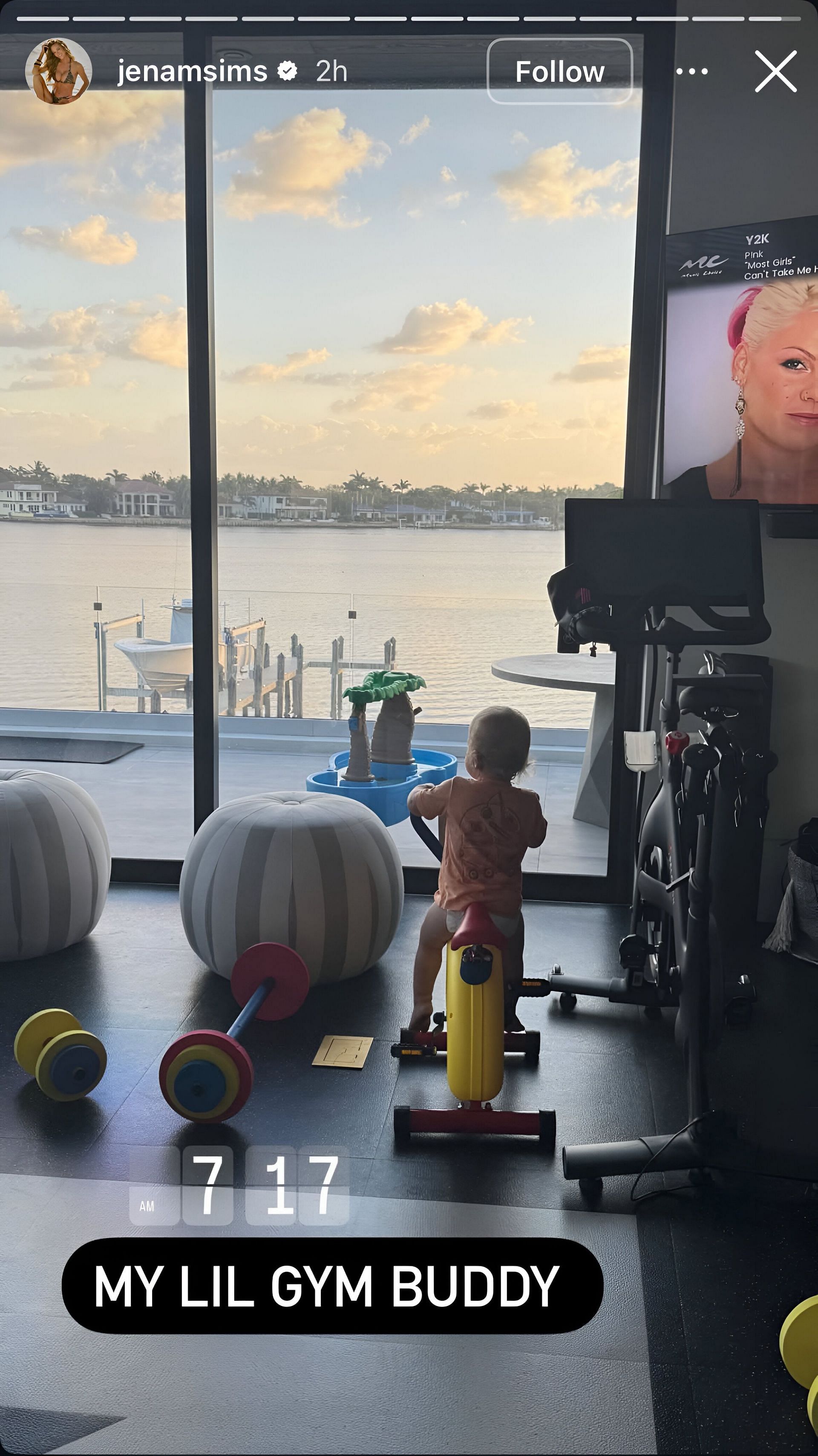 Jena Sims&#039; story of her &#039;lil&#039; gym buddy - Source: via @jenasims on Instagram