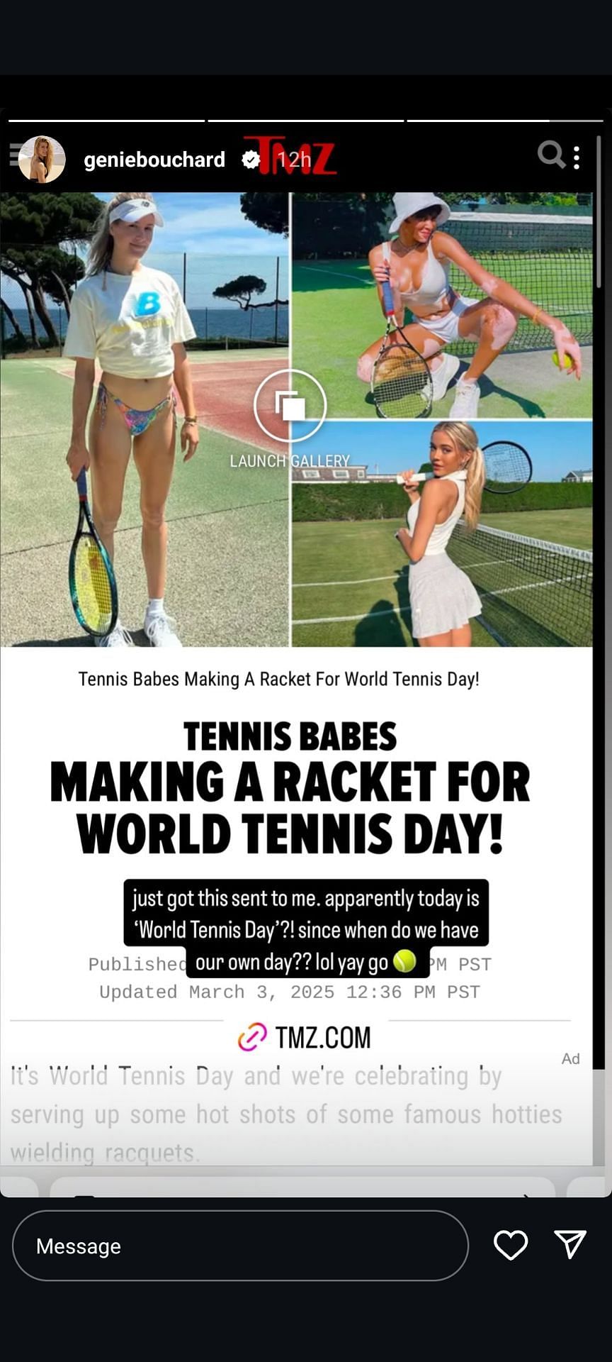 Eugenie Bouchard&#039;s story - Source: via @geniebouchard on Instagram