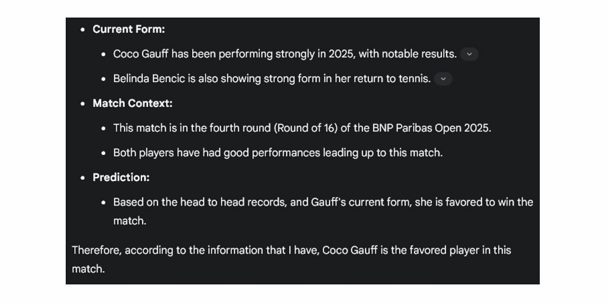 Gemini AI&#039;s prediction for Coco Gauff vs Belinda Bencic.