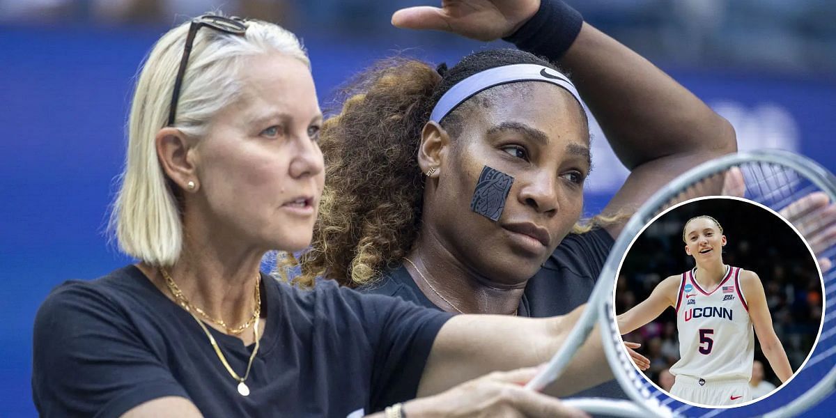 Serena Williams with former coach Rennae Stubbs, Paige Bueckers (Inset)