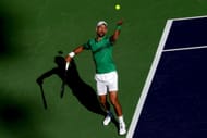 Novak Djokovic of Serbia serves to Botic van de Zandschulp Netherlands during the BNP Paribas Open - Source: Getty