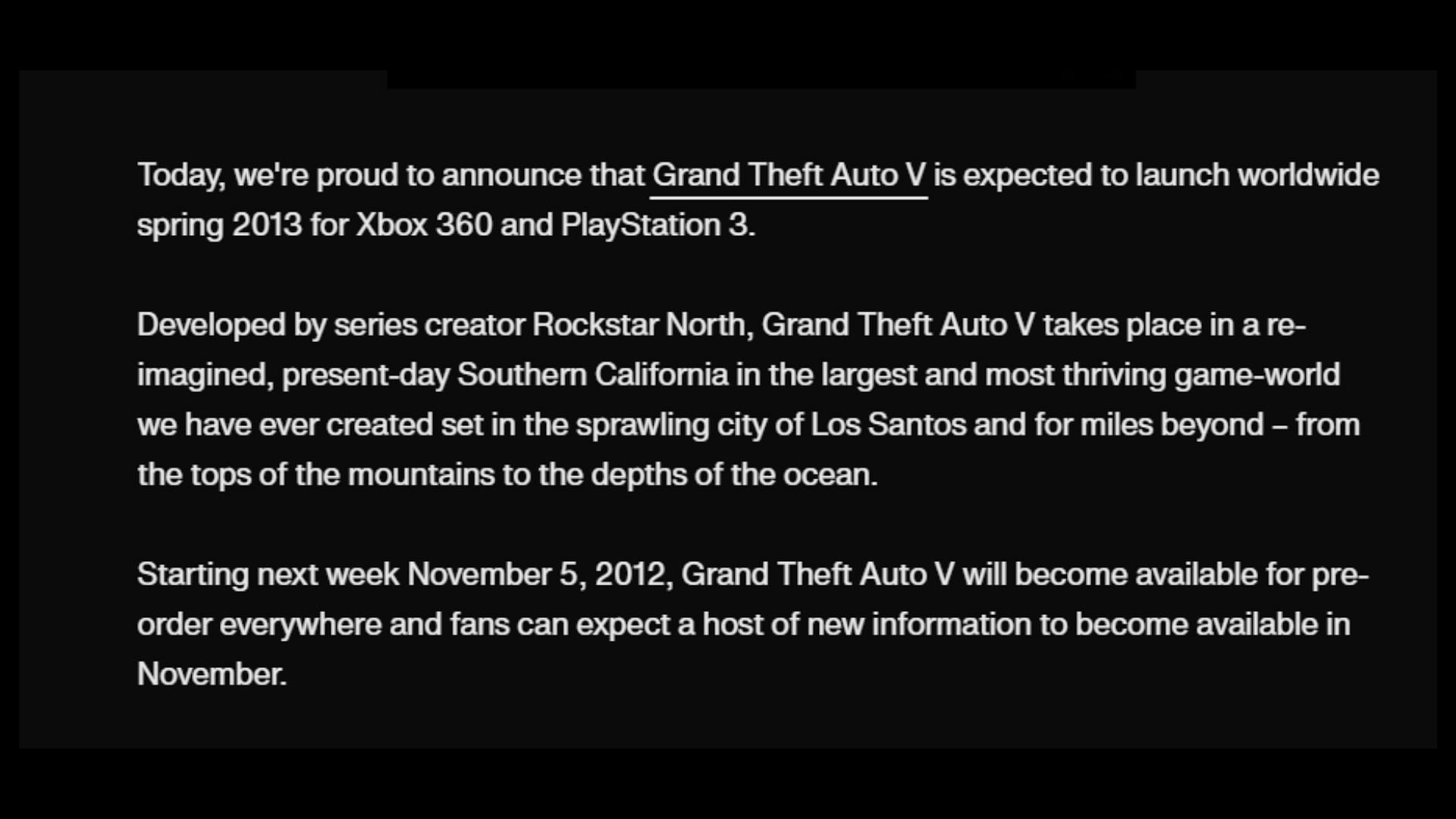 GTA 5 pre order announcement (Image via Rockstar Games)