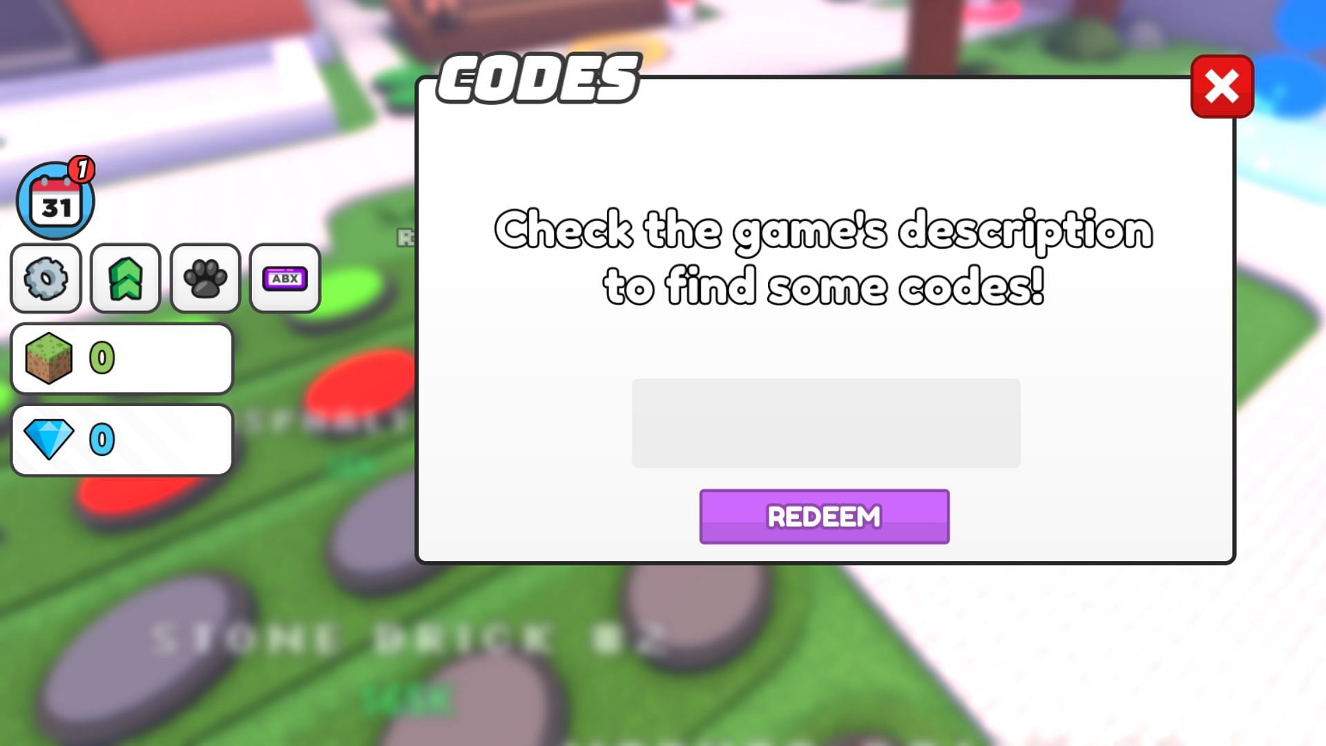 Redeem codes in Block Craft Tycoon (Image via Roblox)