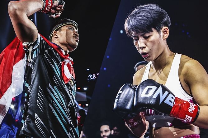 WATCH: Superlek gives prop to fellow Thai superstar Phetjeeja backstage following world title defense at ONE 172