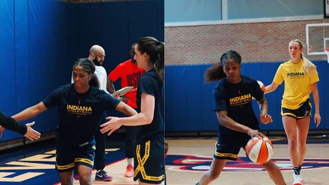 "Caitlin Clark on the bench now"- WNBA fans react as Sydney Colson joins Fever stars for first-ever practice