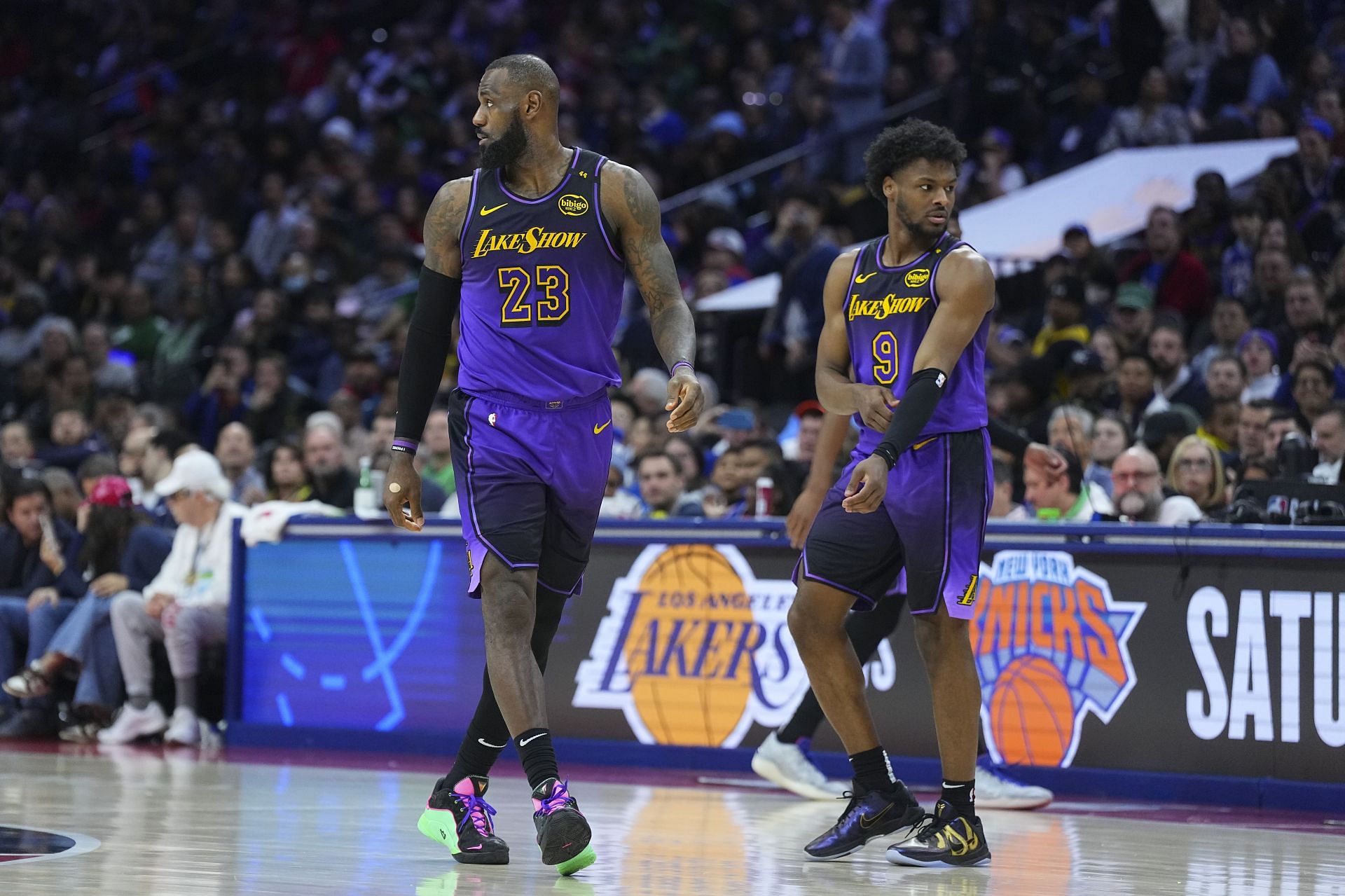 LeBron James and Bronny James in action for the Lakers - Source: Getty