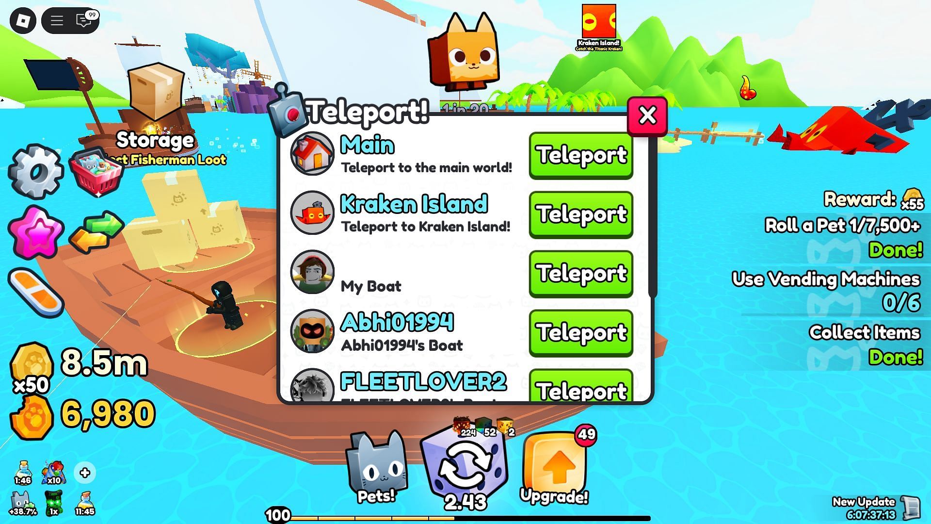 The Teleport menu (Image via Roblox)