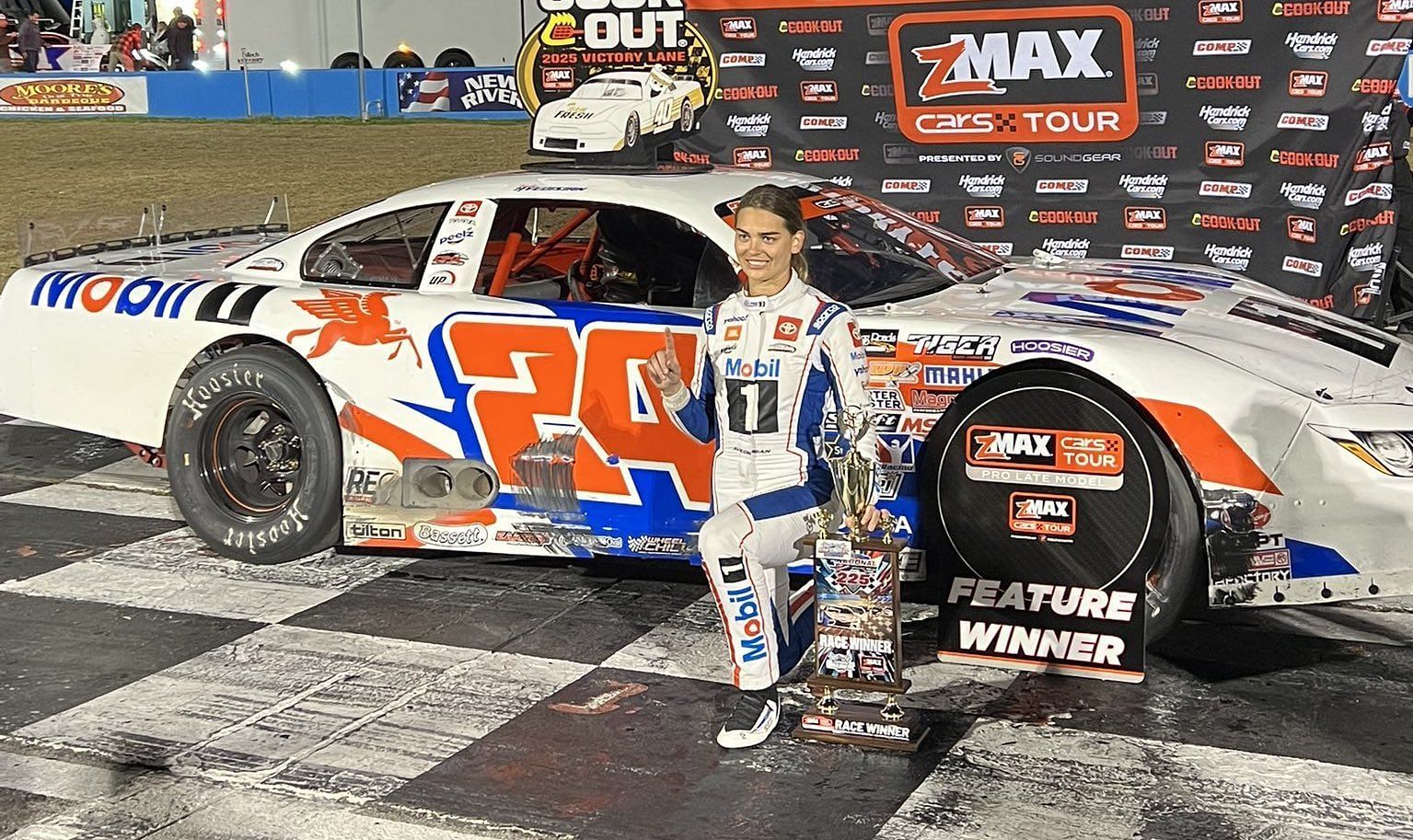 Jade Avedisian after her CARS Tour victory at the New River All-American Speedway on March 1st, 2025 - Image via X/@jadeavedisian