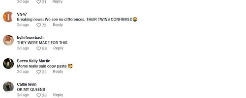 Kylie Feuerbach reacts to Lucy Olsen's TikTok video. Image via @lucyolsen45