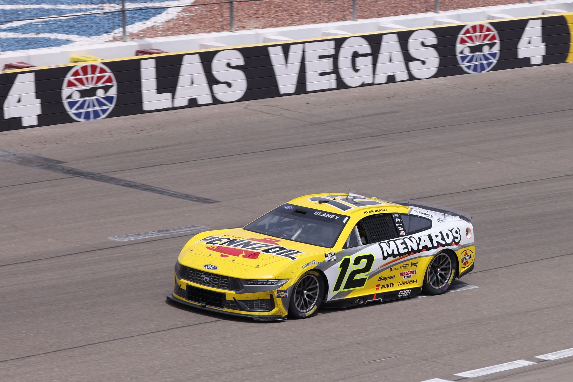 Ryan Blaney (#12 Team Penske Menards\Pennzoil Ford) during the Pennzoil 400 NASCAR Cup Series race on March 16, 2025, at Las Vegas Motor Speedway in Las Vegas, NV. (Photo by Marc Sanchez/LVMS/Icon Sportswire via Getty Images)