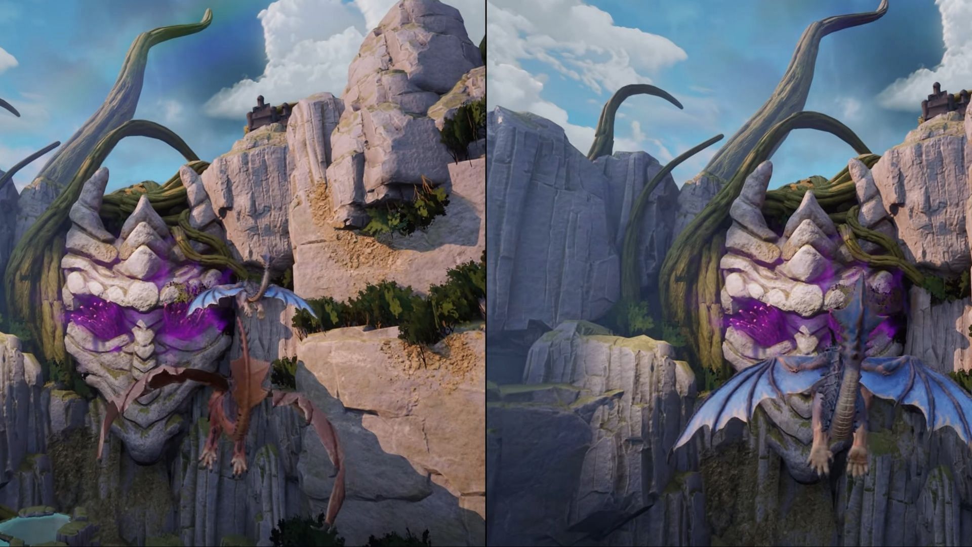 The stone dragon statue with crystallized eyes (Image via EA || YouTube/Gamer Guru)