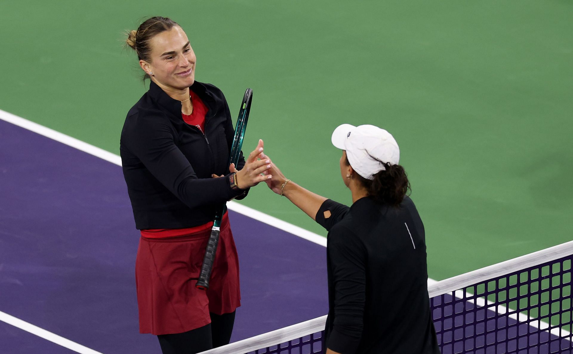 Aryna Sabalenka (L) pictured with Madison Keys at the 2025 BNP Paribas Open in Indian Wells - Image Source: Getty